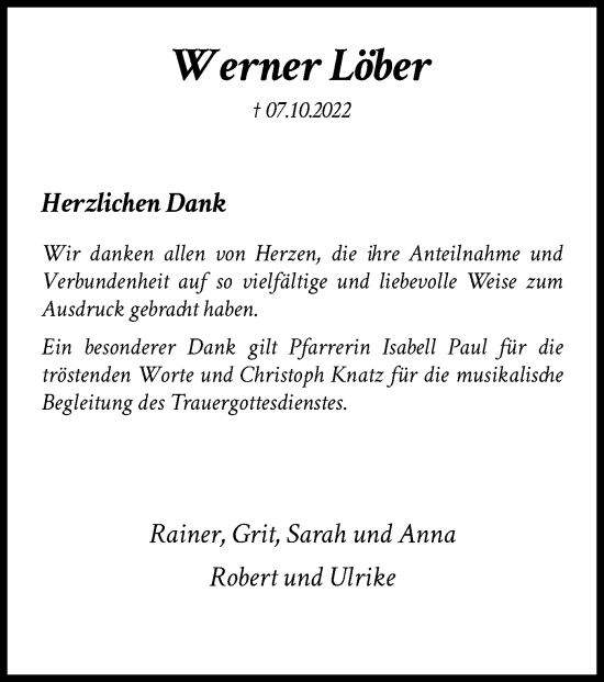 Traueranzeige von Werner Löber von HNA