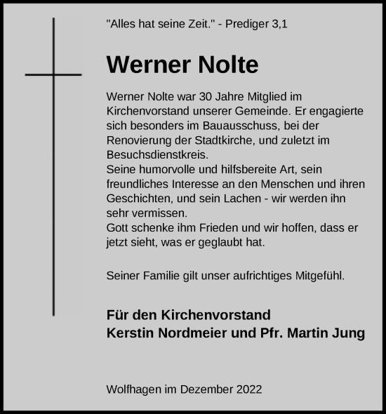Traueranzeige von Werner Nolte von HNA