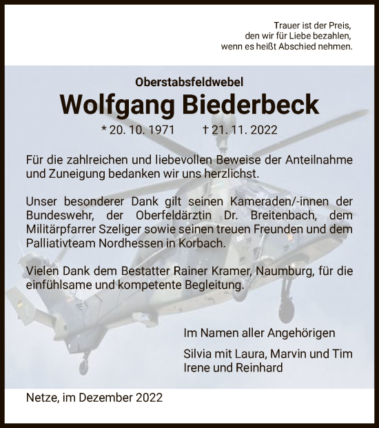 Traueranzeige von Wolfgang Biederbeck von WLZ