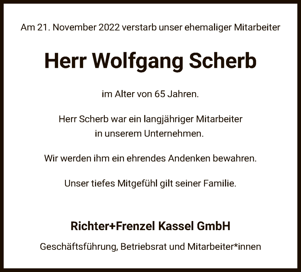 Traueranzeigen von Wolfgang Scherb | Trauer.HNA.de