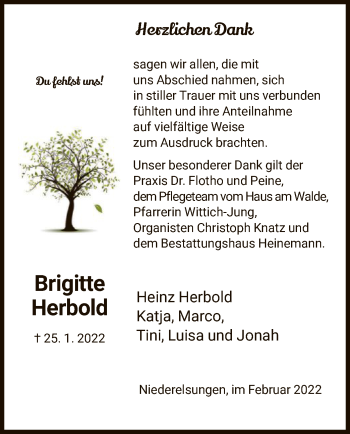 Traueranzeige von Brigitte Herbold von HNA