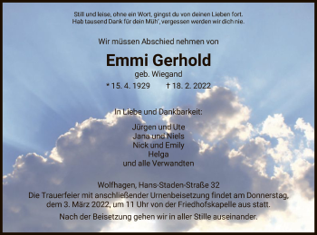 Traueranzeige von Emmi Gerhold von HNA