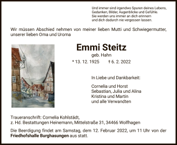 Traueranzeige von Emmi Steitz von HNA
