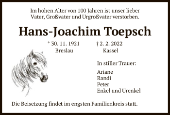Traueranzeige von Hans-Joachim Toepsch von HNA