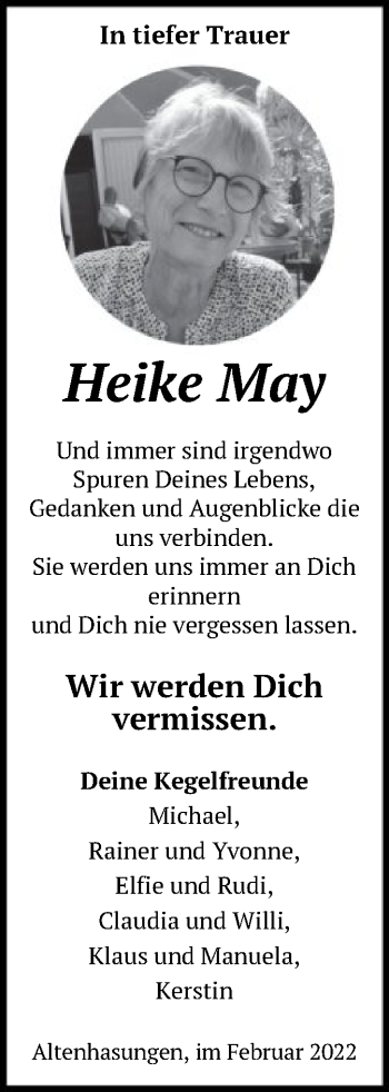 Traueranzeige von Heike May von HNA