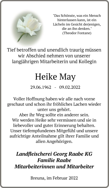 Traueranzeige von Heike May von HNA