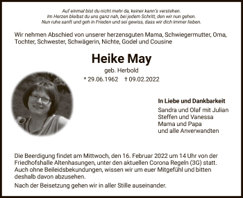 Traueranzeige von Heike May von HNA