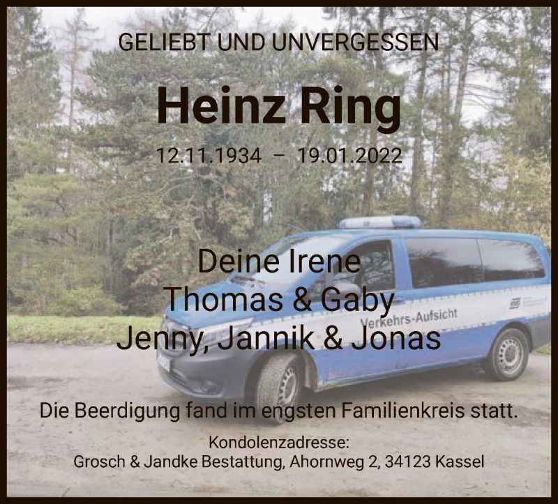  Traueranzeige für Heinz Ring vom 12.02.2022 aus HNA
