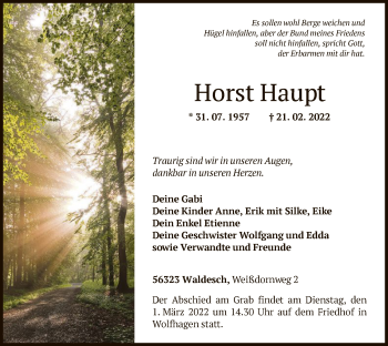 Traueranzeige von Horst Haupt von HNA