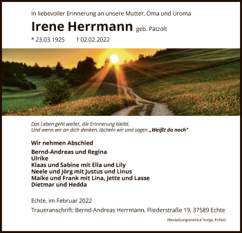 Traueranzeige von Irene Herrmann von HNA