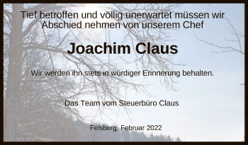 Traueranzeige von Joachim Claus von HNA