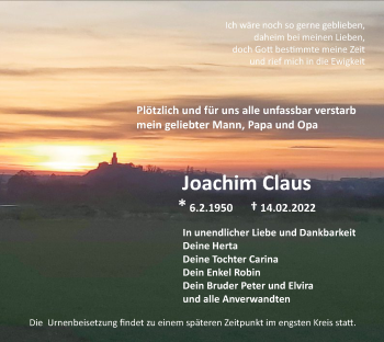 Traueranzeige von Joachim Claus von HNA