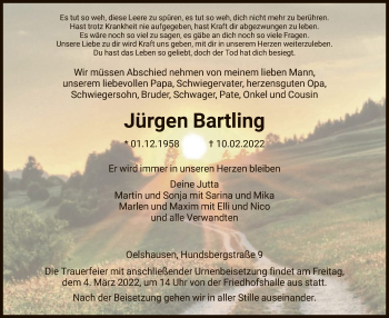 Traueranzeige von Jürgen Bartling von HNA