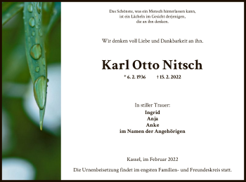 Traueranzeige von Karl Otto Nitsch von HNA