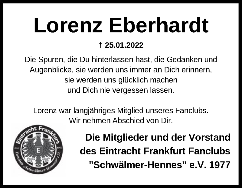  Traueranzeige für Lorenz Eberhardt vom 01.02.2022 aus HNA