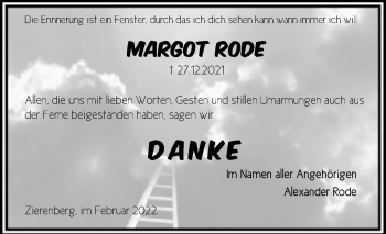 Traueranzeige von Margot Rode von HNA