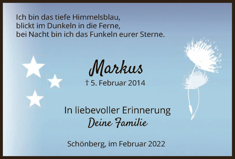  Traueranzeige für Markus Ganz vom 05.02.2022 aus HNA