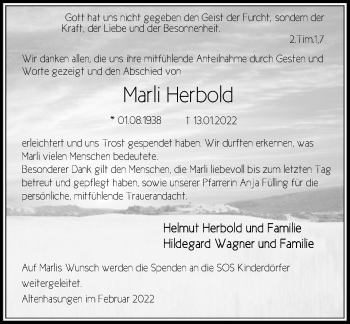 Traueranzeige von Marli Herbold von HNA