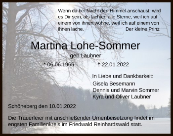 Traueranzeige von Martina Lohe-Sommer von HNA