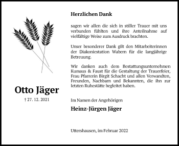 Traueranzeige von Otto Jäger von HNA