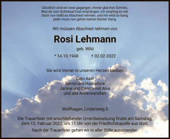 Traueranzeige von Rosi Lehmann von HNA