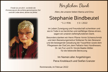 Traueranzeige von Stephanie Bindbeutel von HNA