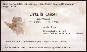 Traueranzeige von Ursula Kaiser von HNA