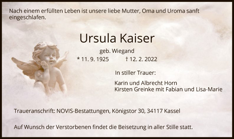 Traueranzeigen Von Ursula Kaiser Trauerhnade 