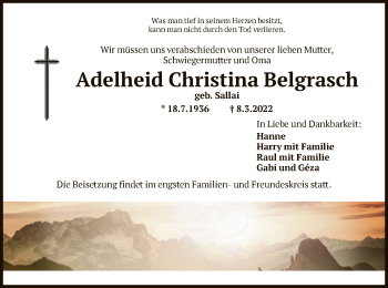 Traueranzeige von Adelheid Christina Belgrasch von HNA