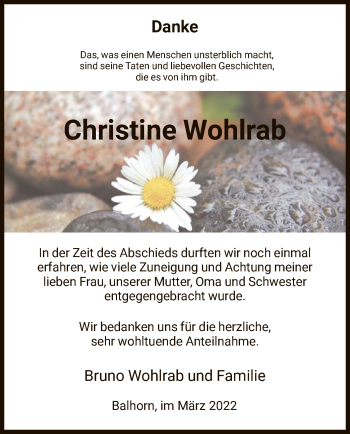 Traueranzeige von Christine Wohlrab von HNA