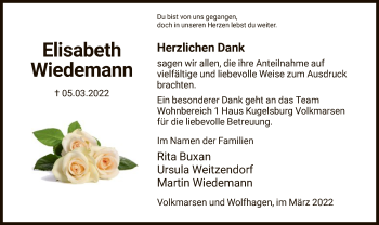 Traueranzeige von Elisabeth Wiedemann von HNA