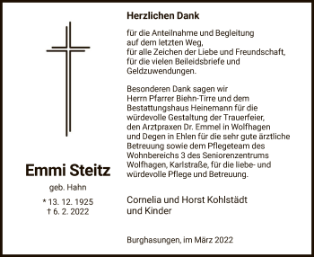 Traueranzeige von Emmi Steitz von HNA