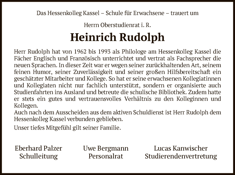  Traueranzeige für Heinrich Rudolph vom 05.03.2022 aus HNA