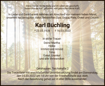 Traueranzeige von Karl Büchling von HNA