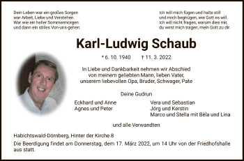 Traueranzeige von Karl-Ludwig Schaub von HNA
