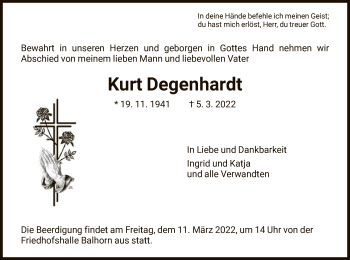 Traueranzeige von Kurt Degenhardt von HNA