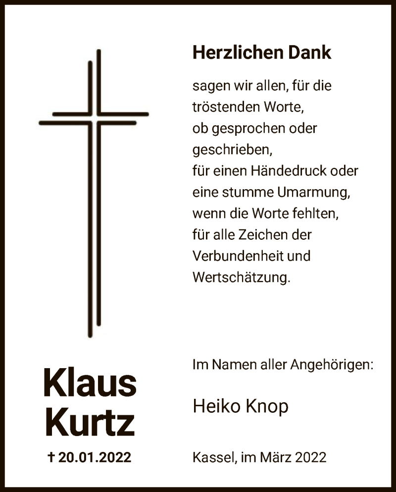  Traueranzeige für Kurtz Kurtz vom 05.03.2022 aus HNA