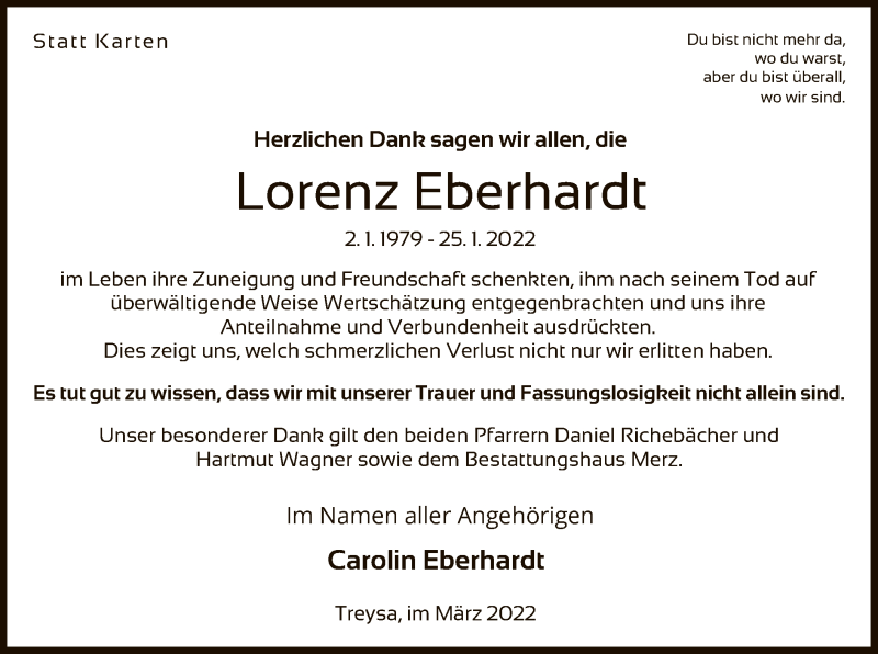 Traueranzeige für Lorenz Eberhardt vom 05.03.2022 aus HNA