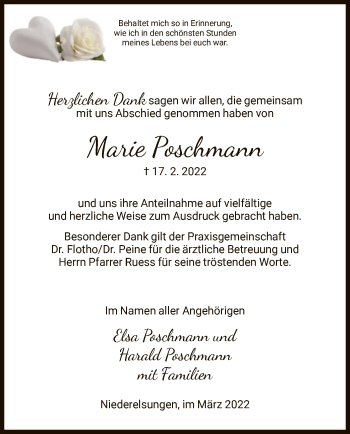 Traueranzeige von Marie Poschmann von HNA