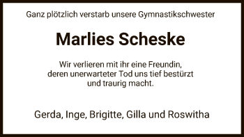 Traueranzeige von Marlies Scheske von HNA