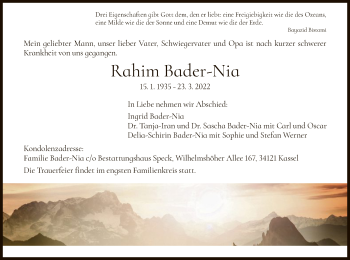 Traueranzeige von Rahim Bader-Nia von HNA