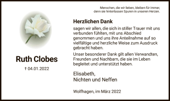 Traueranzeige von Ruth Clobes von HNA