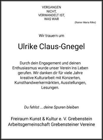 Traueranzeige von Ulrike Claus-Gnegel von HNA