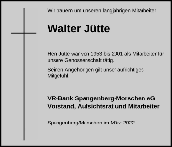 Traueranzeige von Walter Jütte von HNA