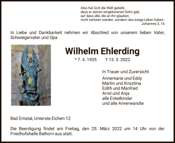 Traueranzeige von Wilhelm Ehlerding von HNA