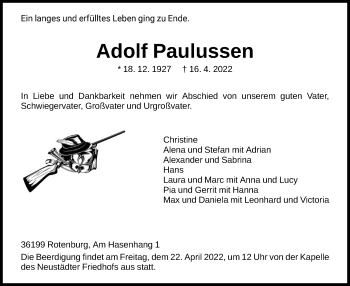 Traueranzeige von Adolf Paulussen von HNA