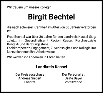 Traueranzeige von Birgit Bechtel von HNA