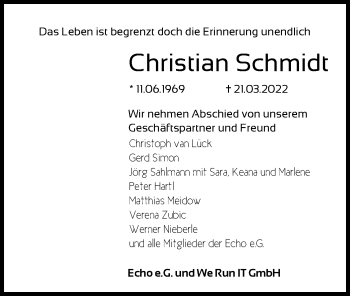 Traueranzeige von Christian Schmidt von HNA
