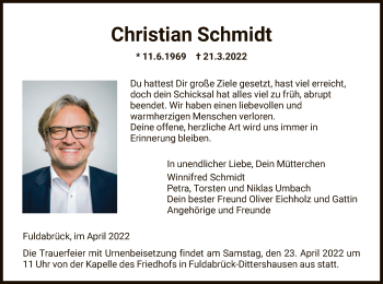 Traueranzeige von Christian Schmidt von HNA
