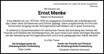 Traueranzeige von Ernst Menke von HNA